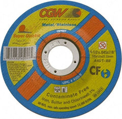 Camel Grinding Wheels - 4-1/2" 60 Grit Aluminum Oxide Cutoff Wheel - 0.045" Thick, 5/8-11 Arbor, 13,300 Max RPM - Benchmark Tooling
