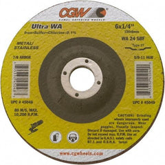 Camel Grinding Wheels - 24 Grit, 4-1/2" Wheel Diam, 1/4" Wheel Thickness, Type 27 Depressed Center Wheel - Coarse Grade, Aluminum Oxide, Resinoid Bond, 13,300 Max RPM - Benchmark Tooling