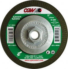 Camel Grinding Wheels - 36 Grit, 7" Wheel Diam, 5/32" Wheel Thickness, Type 27 Depressed Center Wheel - Medium Grade, Zirconia Alumina, Resinoid Bond, 8,600 Max RPM - Benchmark Tooling