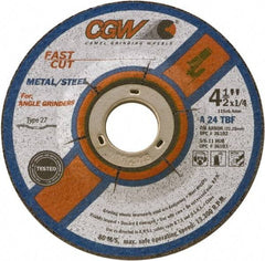 Camel Grinding Wheels - 24 Grit, 9" Wheel Diam, 1/4" Wheel Thickness, Type 28 Depressed Center Wheel - Coarse Grade, Aluminum Oxide, Resinoid Bond, 6,660 Max RPM - Benchmark Tooling