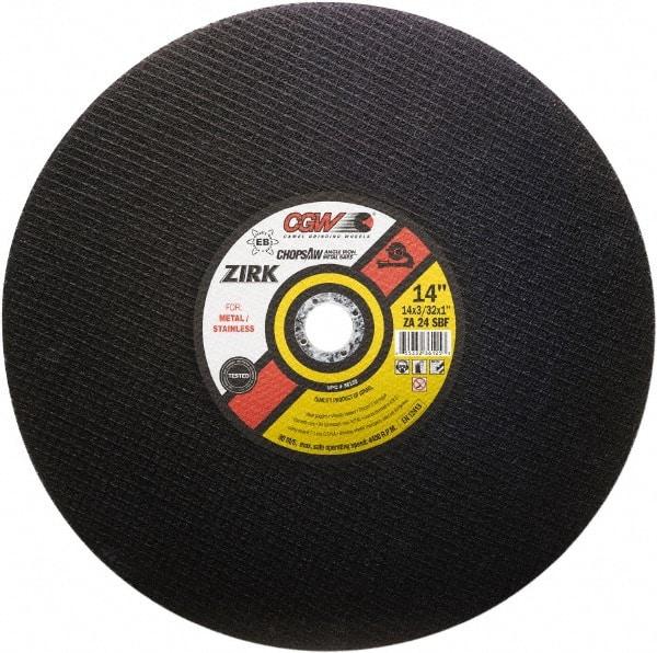 Camel Grinding Wheels - 14" 24 Grit Zirconia Alumina Cutoff Wheel - 3/32" Thick, 1" Arbor, 4,400 Max RPM - Benchmark Tooling