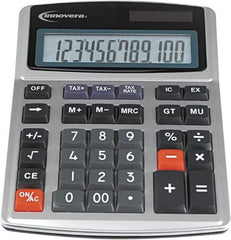 innovera - 12-Digit LCD 4 Function Financial Calculator - 21mm Display Size, Silver & Black, Solar & Battery Powered, 6-1/2" Long x 8-3/4" Wide - Benchmark Tooling