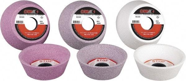 Camel Grinding Wheels - 4" Diam, 1-1/4" Hole Size, 1-1/2" Overall Thickness, 46 Grit, Type 11 Tool & Cutter Grinding Wheel - Medium Grade, Aluminum Oxide, K Hardness, Vitrified Bond - Benchmark Tooling