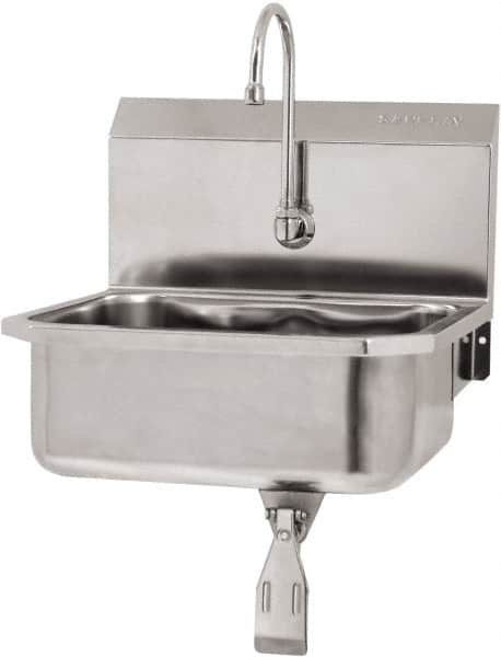 SANI-LAV - 17" Long x 14" Wide Inside, 1 Compartment, Grade 304 Stainless Steel Hand Sink Wall Mount with Knee Valve - 18 Gauge, 19" Long x 18" Wide x 21" High Outside, 7" Deep - Benchmark Tooling