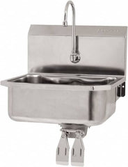 SANI-LAV - 17" Long x 14" Wide Inside, 1 Compartment, Grade 304 Stainless Steel Hand Sink Wall Mount with Knee Valve - 18 Gauge, 19" Long x 18" Wide x 21" High Outside, 7" Deep - Benchmark Tooling