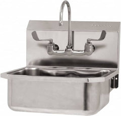 SANI-LAV - 17" Long x 14" Wide Inside, 1 Compartment, Grade 304 Stainless Steel Hand Sink Wall Mount with Manual Faucet - 18 Gauge, 19" Long x 18" Wide x 21" High Outside, 7" Deep - Benchmark Tooling