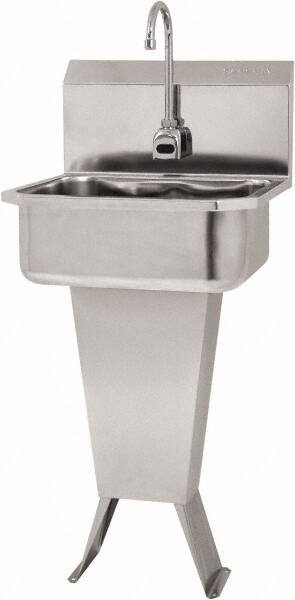 SANI-LAV - 17" Long x 14" Wide Inside, 1 Compartment, Grade 304 Stainless Steel Hand Sink Floor Mount with Double Foot Valve - 18 Gauge, 19" Long x 18" Wide x 46" High Outside, 7" Deep - Benchmark Tooling