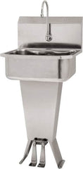 SANI-LAV - 17" Long x 14" Wide Inside, 1 Compartment, Grade 304 Stainless Steel Hand Sink Floor Mount with Double Foot Valve - 18 Gauge, 19" Long x 18" Wide x 46" High Outside, 7" Deep - Benchmark Tooling