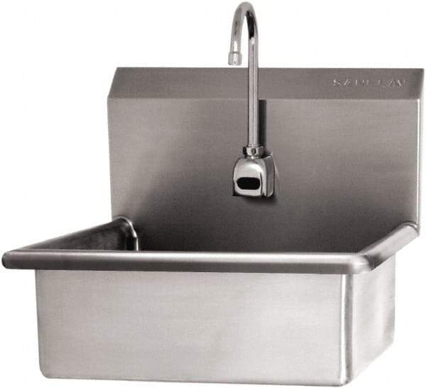 SANI-LAV - 19" Long x 15-1/2" Wide Inside, 1 Compartment, Grade 304 Stainless Steel Hand Sink Wall Mount with Electronic Faucet - 16 Gauge, 23" Long x 20" Wide x 20-1/2" High Outside, 5" Deep - Benchmark Tooling