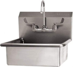 SANI-LAV - 19" Long x 15-1/2" Wide Inside, 1 Compartment, Grade 304 Stainless Steel Hand Sink Wall Mount with Manual Faucet - 16 Gauge, 23" Long x 20" Wide x 20-1/2" High Outside, 5" Deep - Benchmark Tooling