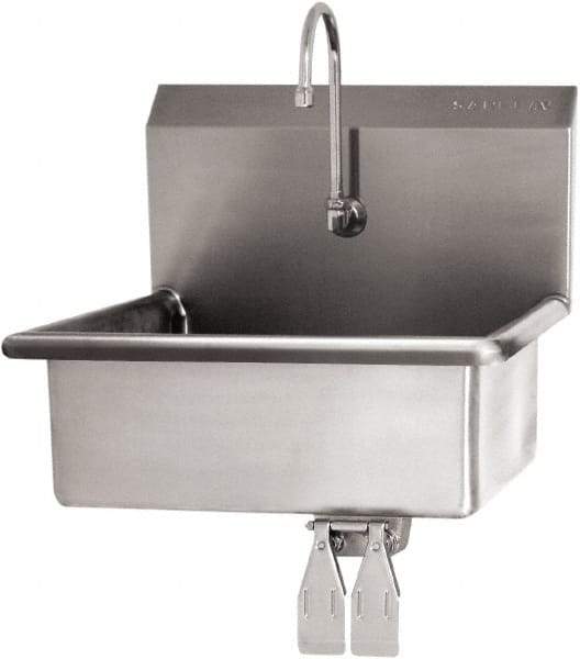 SANI-LAV - 19" Long x 15-1/2" Wide Inside, 1 Compartment, Grade 304 Stainless Steel Hand Sink Wall Mount with Double Knee Valve - 16 Gauge, 23" Long x 20" Wide x 20-1/2" High Outside, 5" Deep - Benchmark Tooling