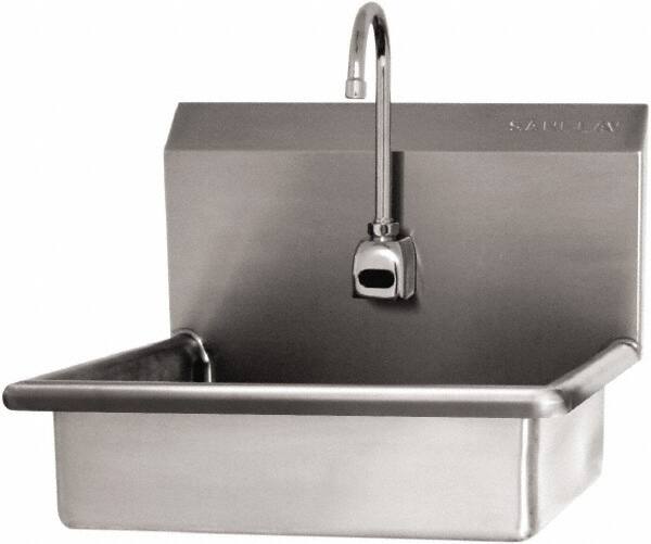 SANI-LAV - 16" Long x 12-1/2" Wide Inside, 1 Compartment, Grade 304 Stainless Steel Hand Sink Wall Mount with Electronic Faucet - 16 Gauge, 19" Long x 16" Wide x 20-1/2" High Outside, 6" Deep - Benchmark Tooling