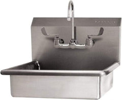 SANI-LAV - 19" Long x 15-1/2" Wide Inside, 1 Compartment, Grade 304 Stainless Steel Hand Sink Wall Mount with Manual Faucet - 16 Gauge, 22" Long x 19" Wide x 20-1/2" High Outside, 5" Deep - Benchmark Tooling