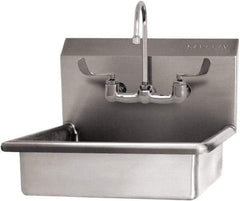 SANI-LAV - 16" Long x 12-1/2" Wide Inside, 1 Compartment, Grade 304 Stainless Steel Hand Sink Wall Mount with Manual Faucet - 16 Gauge, 19" Long x 16" Wide x 20-1/2" High Outside, 6" Deep - Benchmark Tooling