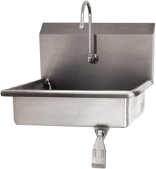 SANI-LAV - 16" Long x 12-1/2" Wide Inside, 1 Compartment, Grade 304 Stainless Steel Hand Sink Wall Mount with Single Knee Valve - 16 Gauge, 19" Long x 16" Wide x 20-1/2" High Outside, 6" Deep - Benchmark Tooling