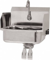 SANI-LAV - 14" Long x 11" Wide Inside, 1 Compartment, Grade 304 Stainless Steel Hand Sink Wall Mount with Double Knee Valve - 18 Gauge, 16" Long x 15-1/4" Wide x 16" High Outside, 5" Deep - Benchmark Tooling