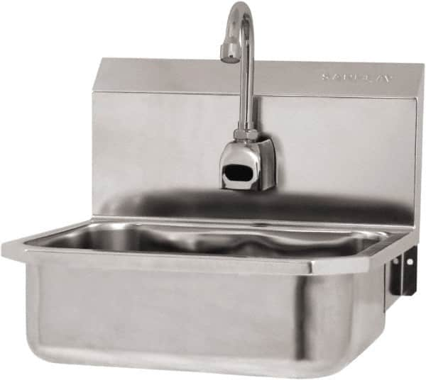 SANI-LAV - 14" Long x 11" Wide Inside, 1 Compartment, Grade 304 Stainless Steel Hand Sink Wall Mount with Electronic Faucet - 18 Gauge, 16" Long x 15-1/4" Wide x 16" High Outside, 5" Deep - Benchmark Tooling