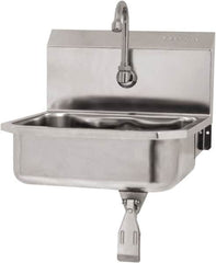 SANI-LAV - 14" Long x 11" Wide Inside, 1 Compartment, Grade 304 Stainless Steel Hand Sink Wall Mount with Single Knee Valve - 18 Gauge, 16" Long x 15-1/4" Wide x 16" High Outside, 5" Deep - Benchmark Tooling