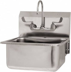 SANI-LAV - 19" Long x 16" Wide Inside, 1 Compartment, Grade 304 Stainless Steel Hand Sink Wall Mount with Manual Faucet - 18 Gauge, 21" Long x 20" Wide x 24" High Outside, 10" Deep - Benchmark Tooling