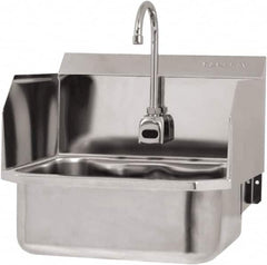 SANI-LAV - 17" Long x 14" Wide Inside, 1 Compartment, Grade 304 Stainless Steel Hand Sink Wall Mount with Electronic Faucet - 18 Gauge, 19" Long x 18" Wide x 21" High Outside, 7" Deep - Benchmark Tooling