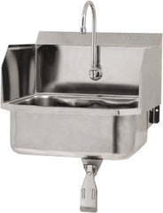 SANI-LAV - 17" Long x 14" Wide Inside, 1 Compartment, Grade 304 Stainless Steel Hand Sink Wall Mount with Single Knee Valve - 18 Gauge, 19" Long x 18" Wide x 21" High Outside, 7" Deep - Benchmark Tooling