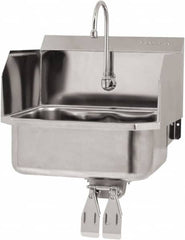 SANI-LAV - 17" Long x 14" Wide Inside, 1 Compartment, Grade 304 Stainless Steel Hand Sink Wall Mount with Double Knee Valve - 18 Gauge, 19" Long x 18" Wide x 21" High Outside, 7" Deep - Benchmark Tooling