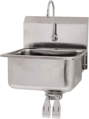 SANI-LAV - 19" Long x 16" Wide Inside, 1 Compartment, Grade 304 Stainless Steel Hand Sink Wall Mount with Double Knee Valve - 18 Gauge, 21" Long x 20" Wide x 24" High Outside, 10" Deep - Benchmark Tooling