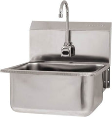 SANI-LAV - 19" Long x 16" Wide Inside, 1 Compartment, Grade 304 Stainless Steel Hand Sink Wall Mount with Electronic Faucet - 18 Gauge, 21" Long x 20" Wide x 24" High Outside, 10" Deep - Benchmark Tooling