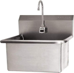 SANI-LAV - 22" Long x 16" Wide Inside, 1 Compartment, Grade 304 Stainless Steel Scrub Sink Wall Mount with Electronic Faucet - 16 Gauge, 25" Long x 19-1/2" Wide x 24" High Outside, 10-1/2" Deep - Benchmark Tooling