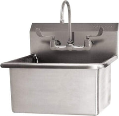 SANI-LAV - 22" Long x 16" Wide Inside, 1 Compartment, Grade 304 Stainless Steel Scrub Sink Wall Mount with Manual Faucet - 16 Gauge, 25" Long x 19-1/2" Wide x 24" High Outside, 10-1/2" Deep - Benchmark Tooling