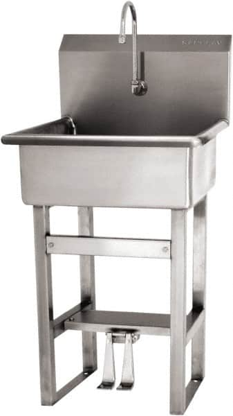 SANI-LAV - 20" Long x 17" Wide Inside, 1 Compartment, Grade 304 Stainless Steel Hand Sink Floor Mount with Double Foot Valve - 16 Gauge, 23" Long x 20-1/2" Wide x 46-1/2" High Outside, 9" Deep - Benchmark Tooling