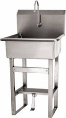 SANI-LAV - 20" Long x 17" Wide Inside, 1 Compartment, Grade 304 Stainless Steel Hand Sink Floor Mount with Single Foot Valve - 16 Gauge, 23" Long x 20-1/2" Wide x 46-1/2" High Outside, 9" Deep - Benchmark Tooling