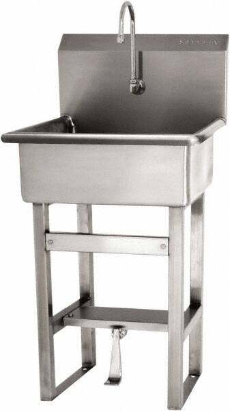 SANI-LAV - 20" Long x 17" Wide Inside, 1 Compartment, Grade 304 Stainless Steel Hand Sink Floor Mount with Single Foot Valve - 16 Gauge, 23" Long x 20-1/2" Wide x 46-1/2" High Outside, 9" Deep - Benchmark Tooling