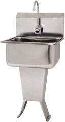 SANI-LAV - 19" Long x 16" Wide Inside, 1 Compartment, Grade 304 Stainless Steel Hand Sink Floor Mount with Single Foot Valve - 18 Gauge, 21" Long x 20" Wide x 46" High Outside, 10" Deep - Benchmark Tooling