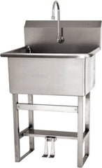 SANI-LAV - 28" Long x 16" Wide Inside, 1 Compartment, Grade 304 Stainless Steel Scrub Sink Floor Mount with Double Foot Valve - 16 Gauge, 31" Long x 19-1/2" Wide x 46-1/2" High Outside, 10-1/2" Deep - Benchmark Tooling