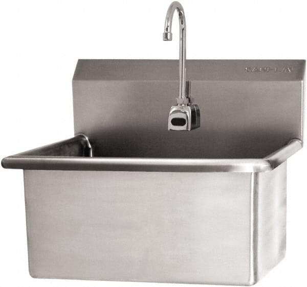 SANI-LAV - 28" Long x 16" Wide Inside, 1 Compartment, Grade 304 Stainless Steel Scrub Sink Wall Mount with Electronic Faucet - 16 Gauge, 31" Long x 19-1/2" Wide x 24" High Outside, 10-1/2" Deep - Benchmark Tooling