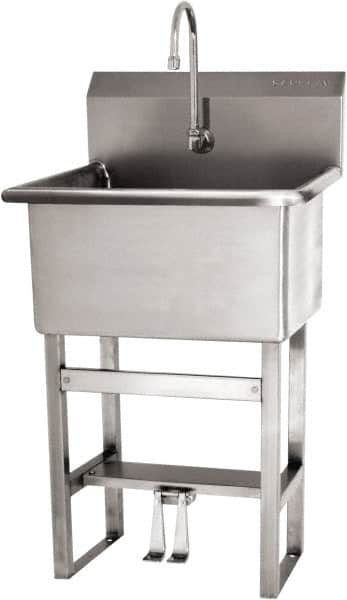 SANI-LAV - 22" Long x 16" Wide Inside, 1 Compartment, Grade 304 Stainless Steel Scrub Sink Floor Mount with Double Foot Valve - 16 Gauge, 25" Long x 19-1/2" Wide x 46-1/2" High Outside, 10-1/2" Deep - Benchmark Tooling