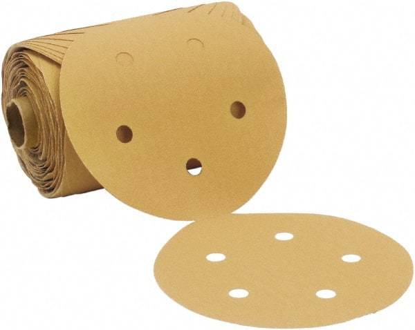 3M - 5" Diam, 220 Grit FEPA, Aluminum Oxide Adhesive PSA Disc - Gold, C Weighted Backing, Flexible, 12,000 Max RPM - Benchmark Tooling