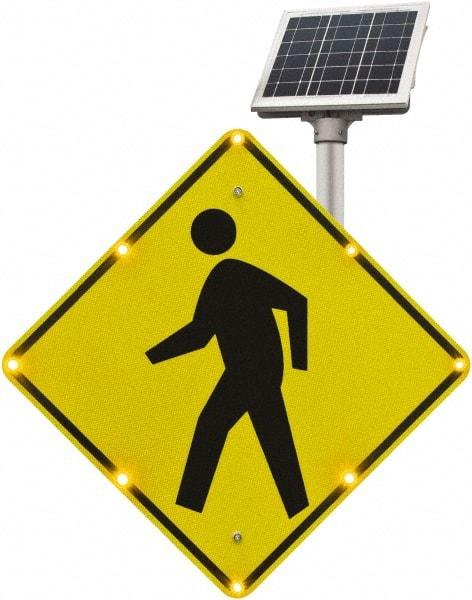 TAPCO - "Pedestrian Crossing", 30" Wide x 30" High, Aluminum Pedestrian Crossing Signs - 0.08" Thick, Fluorescent Yellow, Black, Diamond Grade Reflectivity, Diamond, Post Mount - Benchmark Tooling