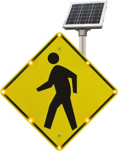 TAPCO - "Pedestrian Crossing", 36" Wide x 36" High, Aluminum Pedestrian Crossing Signs - 0.08" Thick, Fluorescent Yellow, Black, Diamond Grade Reflectivity, Diamond, Post Mount - Benchmark Tooling