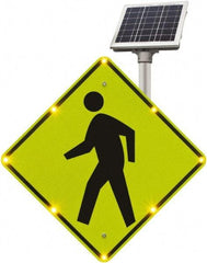 TAPCO - "Pedestrian Crossing", 48" Wide x 48" High, Aluminum Construction Roadway Signs - 0.08" Thick, Fluorescent Yellow, Green, Black, Diamond Grade Reflectivity, Diamond, Post Mount - Benchmark Tooling