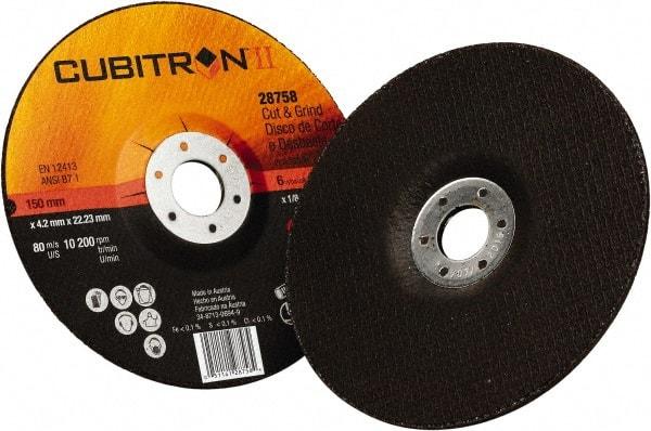 3M - 36 Grit, 6" Wheel Diam, 1/8" Wheel Thickness, 7/8" Arbor Hole, Type 27 Depressed Center Wheel - Ceramic, 10,200 Max RPM - Benchmark Tooling