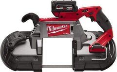 Milwaukee Tool - 18 Volt, 44-7/8" Blade, 380 SFPM Cordless Portable Bandsaw - 5" (Round) & 5 x 5" (Rectangle) Cutting Capacity, Lithium-Ion Battery Included - Benchmark Tooling