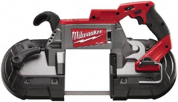 Milwaukee Tool - 18 Volt, 44-7/8" Blade, 380 SFPM Cordless Portable Bandsaw - 5" (Round) & 5 x 5" (Rectangle) Cutting Capacity, Lithium-Ion Battery Not Included - Benchmark Tooling