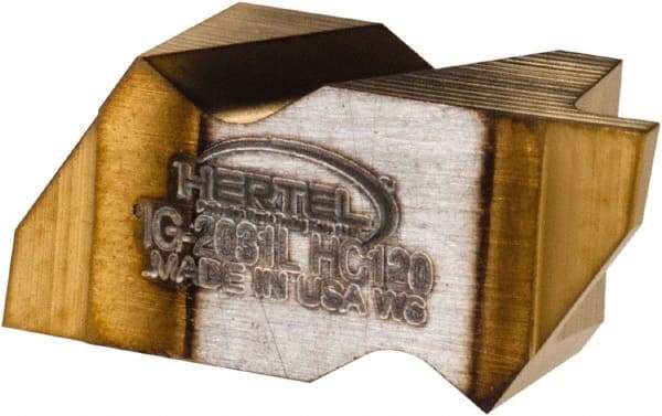 Hertel - 2031IG Grade HC120, 0.79mm Cutting Width Carbide Grooving Insert - 1.27mm Max Depth of Cut, Left Hand, TiN Finish - Benchmark Tooling