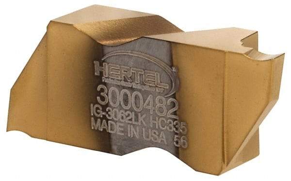 Hertel - 3062IG K Grade HC335, 1.57mm Cutting Width Carbide Grooving Insert - 3.05mm Max Depth of Cut, Left Hand, TiN Finish - Benchmark Tooling