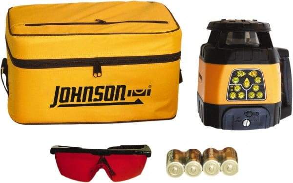 Johnson Level & Tool - 1,500' (Exterior) Measuring Range, 1/8" at 100' Accuracy, Self-Leveling Rotary Laser - 200, 500 RPM, 2 Beams, C Battery Included - Benchmark Tooling