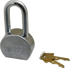 American Lock - 2" Shackle Clearance, Keyed Different A701 Padlock - 7/16" Shackle Diam, Steel, with Satin Chrome, Triple Plated Finish - Benchmark Tooling