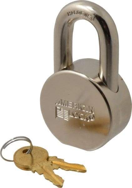 American Lock - 1-1/16" Shackle Clearance, Keyed Different AH10 Padlock - 7/16" Shackle Diam, Steel, with Satin Chrome, Triple Plated Finish - Benchmark Tooling