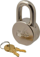 American Lock - 1-1/16" Shackle Clearance, Keyed Different AH10 Padlock - 7/16" Shackle Diam, Steel, with Satin Chrome, Triple Plated Finish - Benchmark Tooling